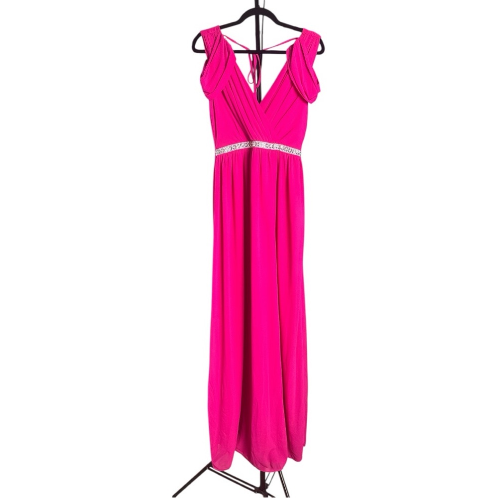 Stunning Magenta Chiffon Floor-Length Dress – Size M (Fits Like a 6) NWT.
